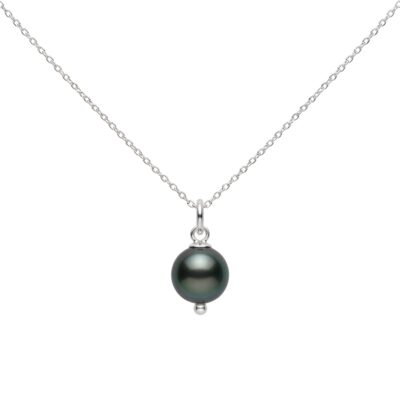 Colgante de plata con perla negra de Tahití sobre fondo blanco
