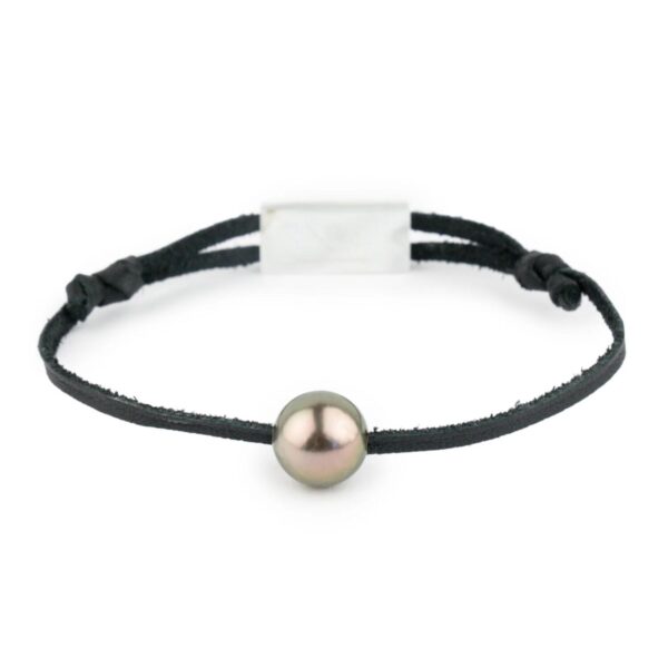 Pulsera de cuero negro con una perla de Tahití
