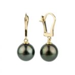 Aros de oro con perlas negras de Tahití, vista frontal