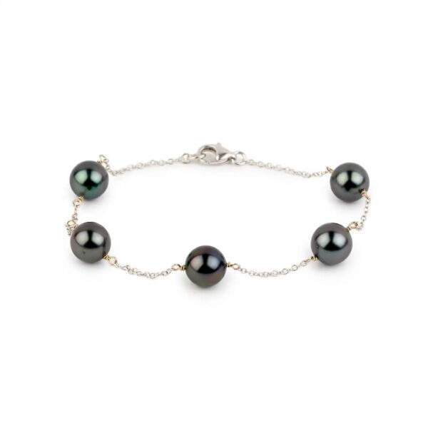 Brazalete de plata con cinco perlas negras de Tahití